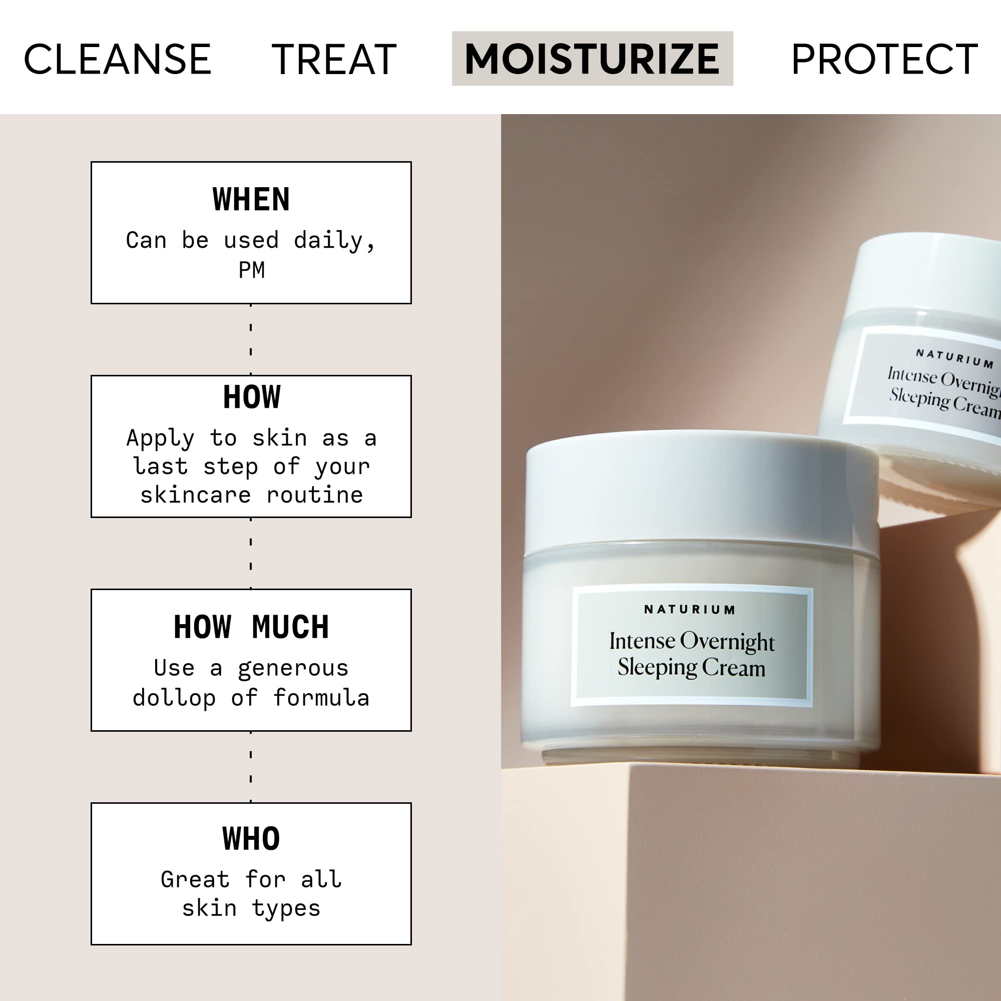 Naturium Intense Overnight Sleeping Cream application scene for smoothing skin