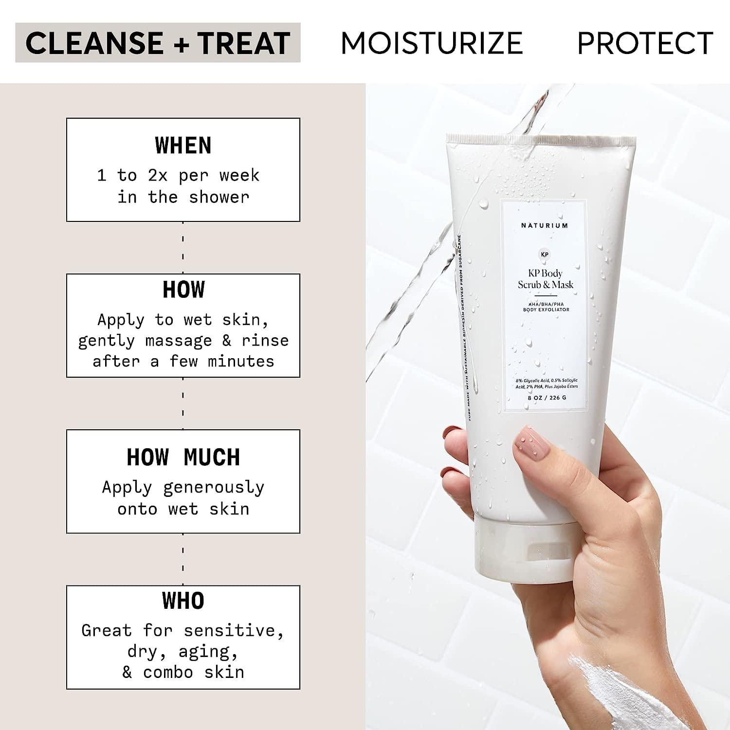 Naturium KP body scrub texture with pumice close-up for gentle polish