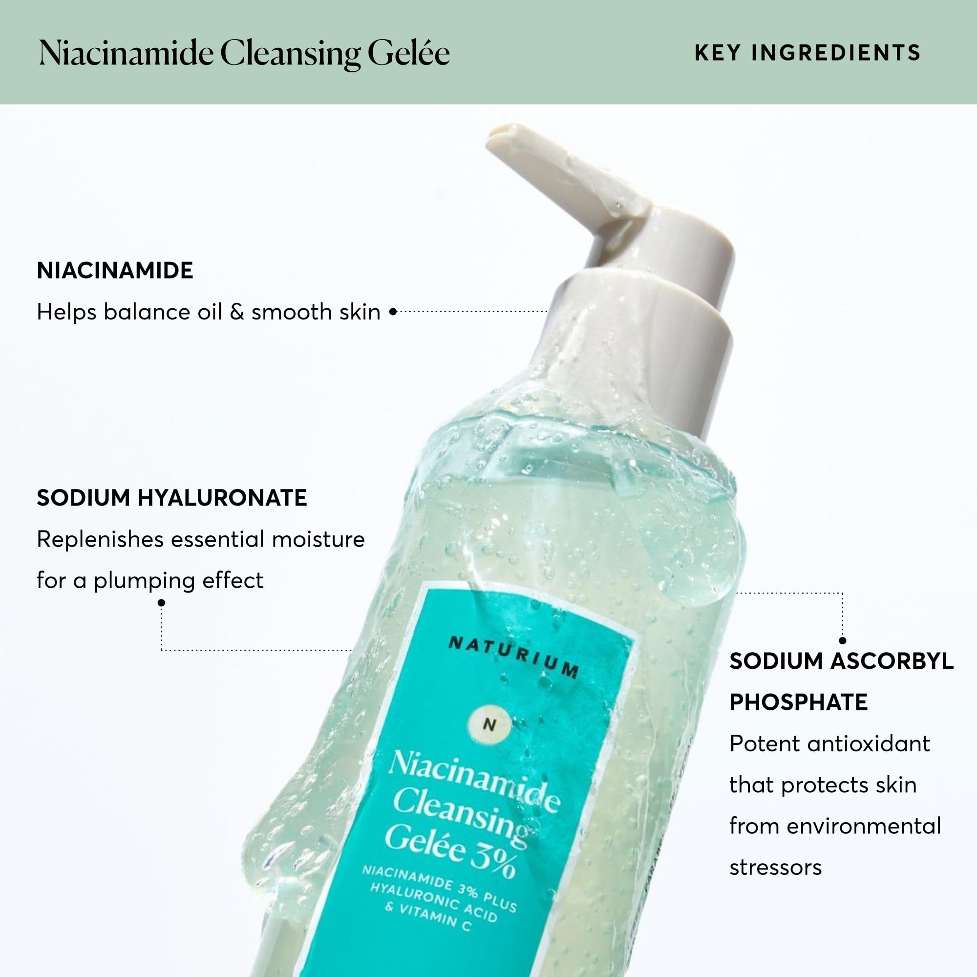 Naturium Niacinamide Cleansing Gelée texture swirl illustrates gentle cleanse