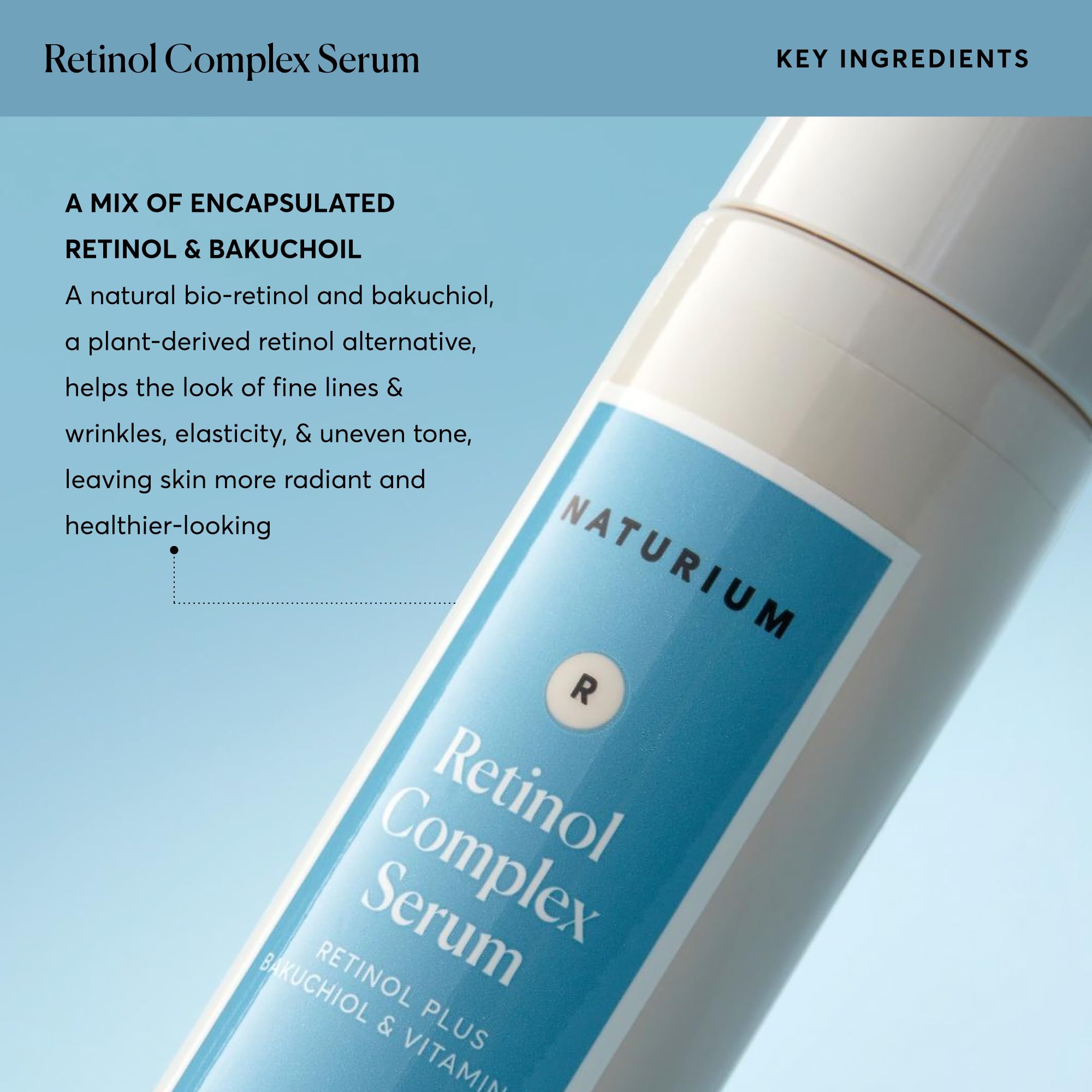 Naturium Retinol Complex Serum packaging box highlighting vegan and dermatologist-tested claims