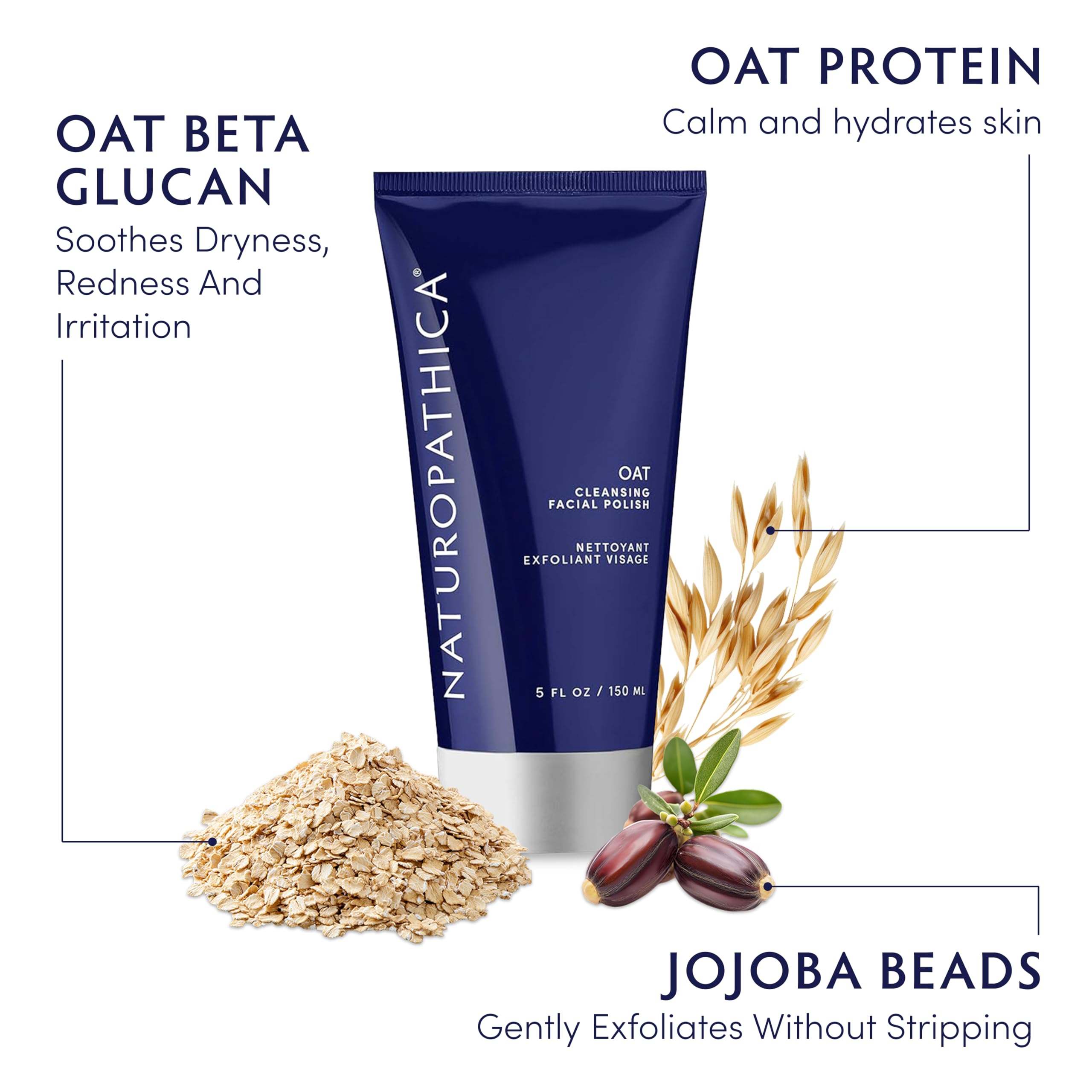 Naturopathica Oat Cleansing Facial Polish beads closeup highlighting gentle exfoliation for all skin types.