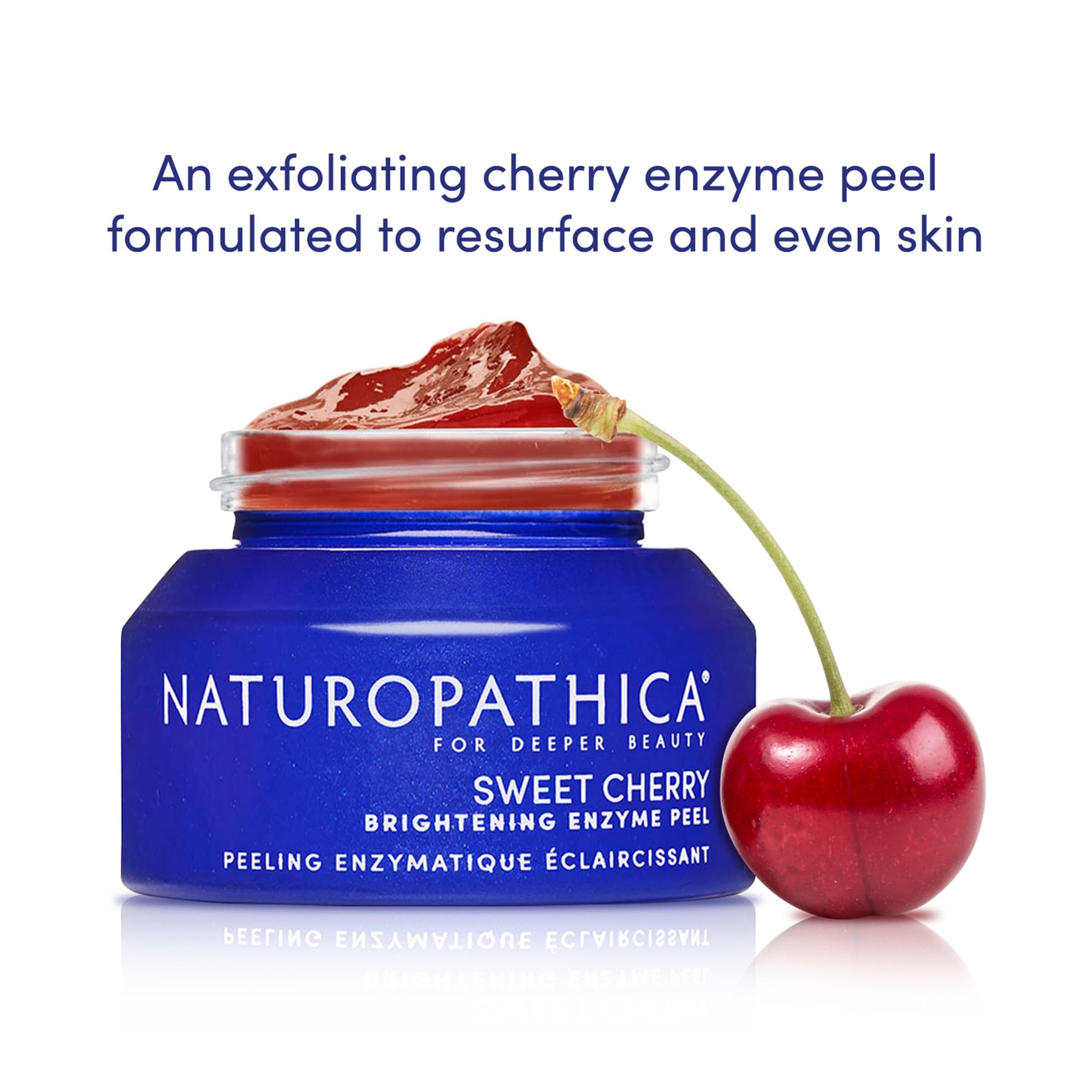 Naturopathica Sweet Cherry Brightening Enzyme Peel tube packaging highlights clean, cruelty-free promise