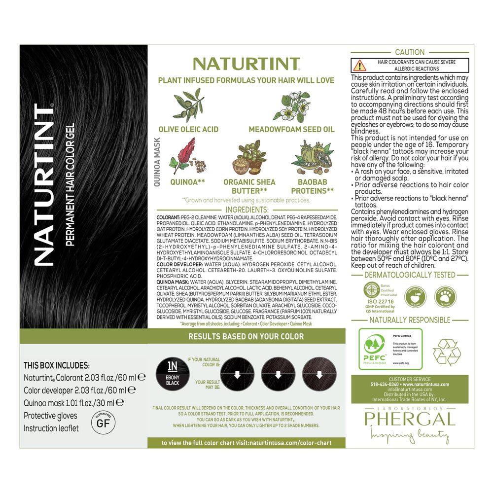 Naturtint 1N Ebony Black application after shows vibrant, natural-looking result.