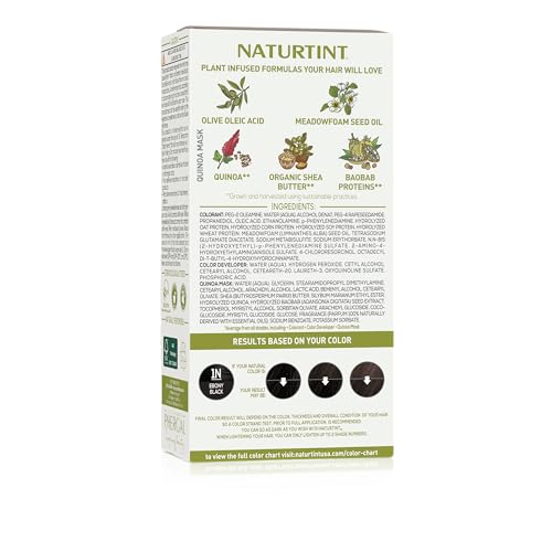 Naturtint 1N Ebony Black bottle closeup emphasizes ammonia-free formula for healthier hair color.