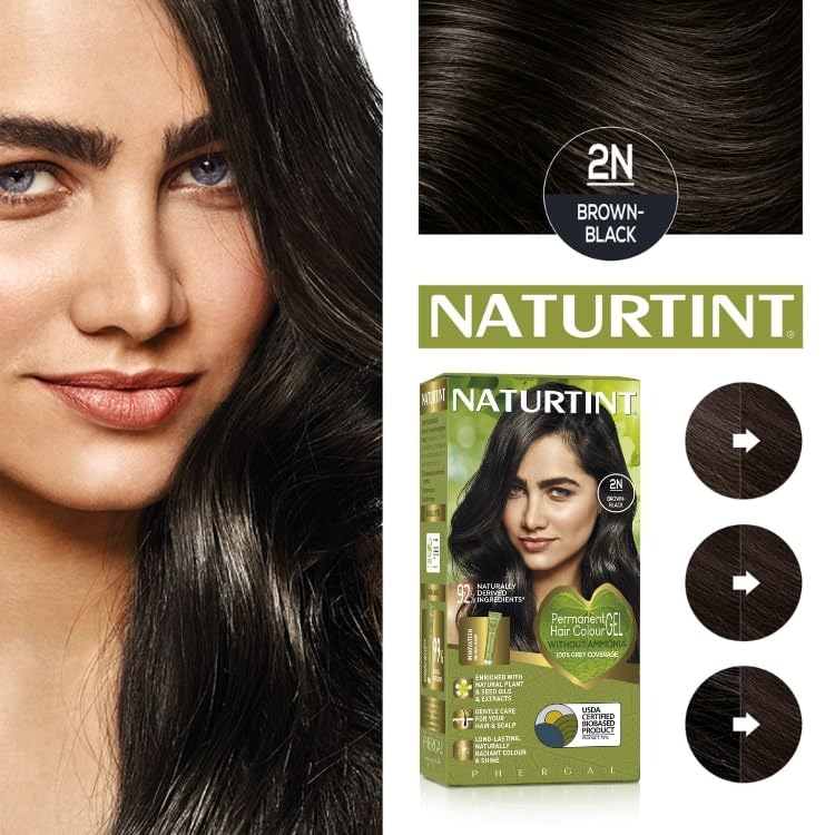 Naturtint 2N Brown Black virgin-to-color transition on hair sample