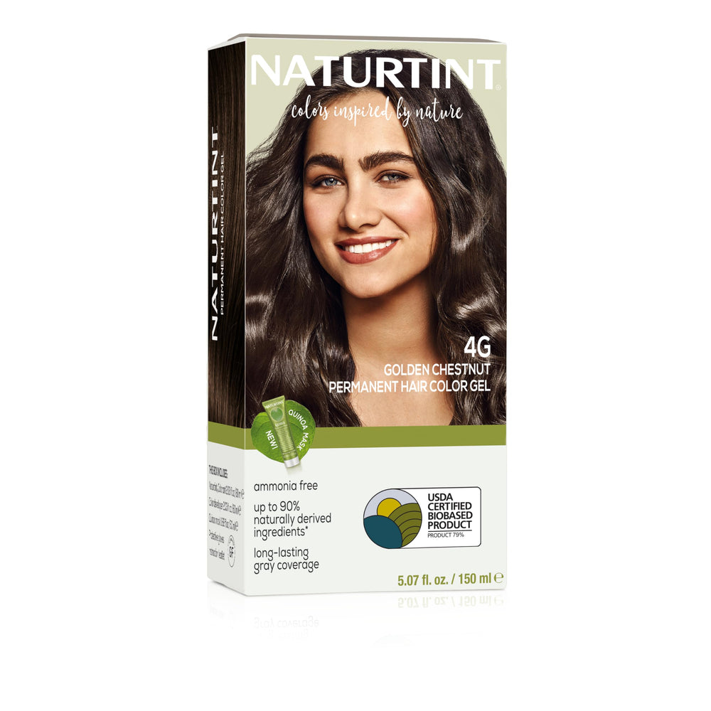 Naturtint 4G Golden Chestnut bottle close-up highlighting ammonia-free formula.