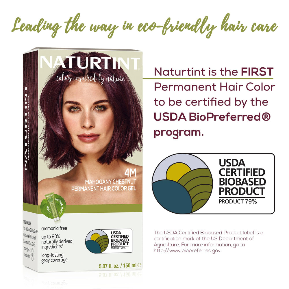 Naturtint 4M Mahogany Chestnut vegan formula label signifies cruelty-free status.