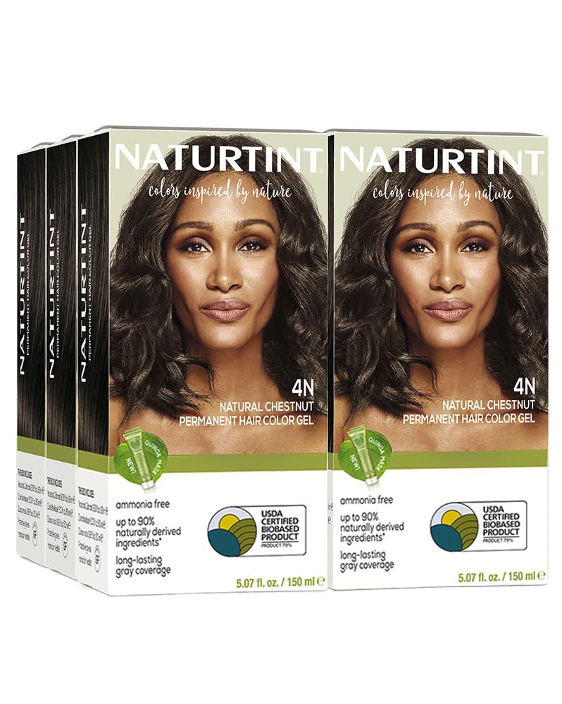 Naturtint 4N Natural Chestnut pack-6 shows at-home color option with six boxes for long-lasting shade