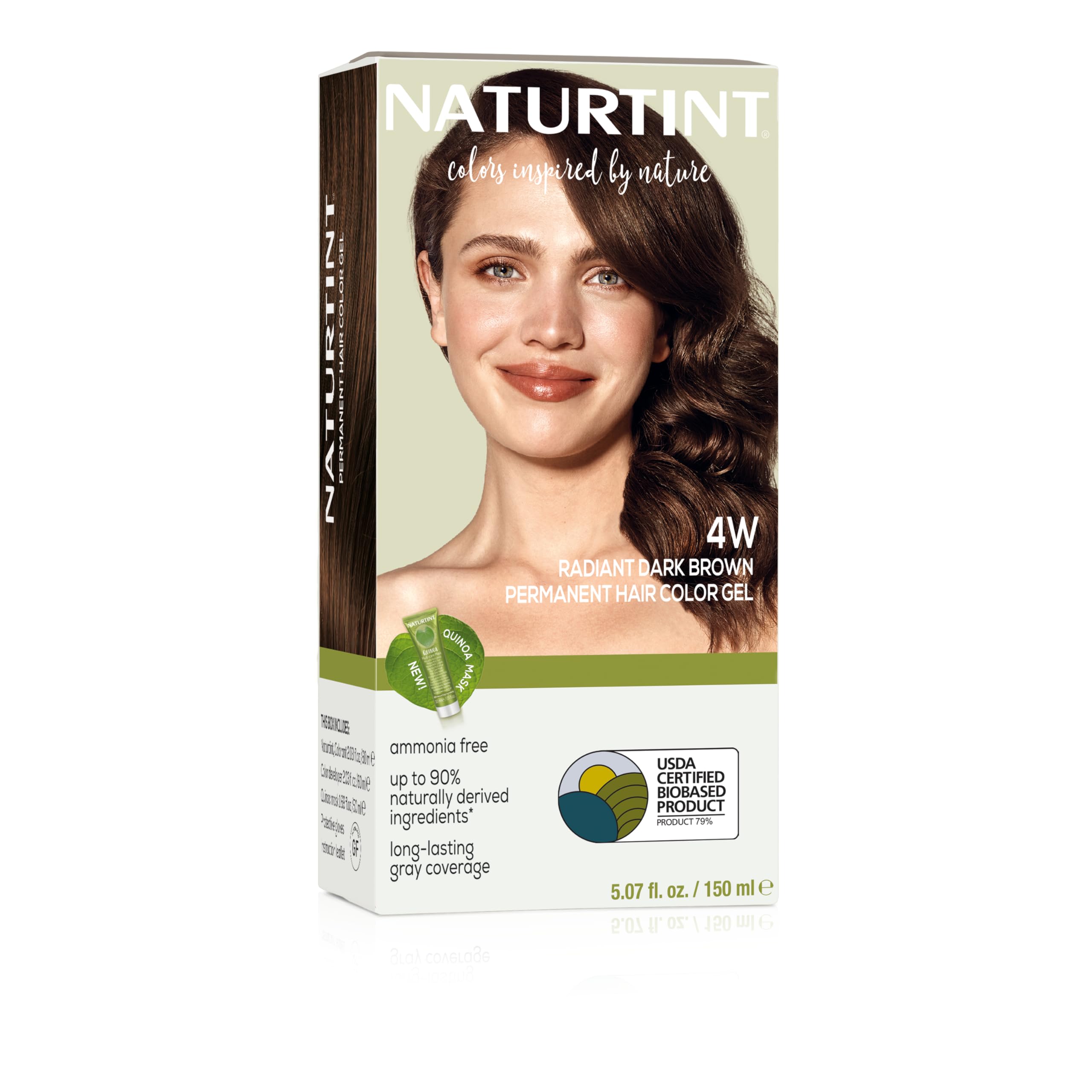 Naturtint 4W Radiant Dark Brown box shows vegan color kit for at-home use.