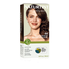 Naturtint 4W Radiant Dark Brown box shows vegan color kit for at-home use.