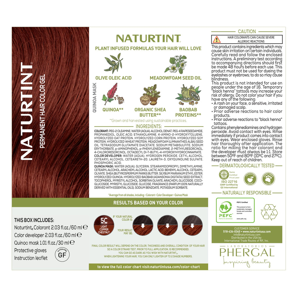 Naturtint 5C light copper chestnut hair color result with even lasting shade.
