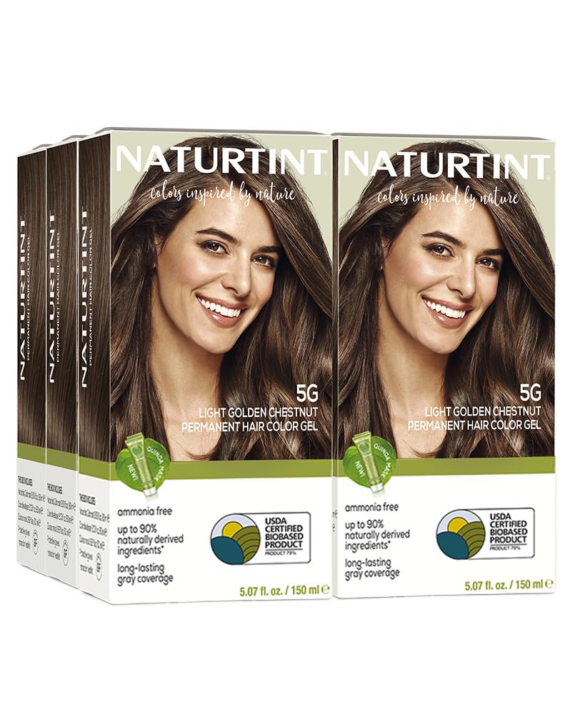 Naturtint 5G Light Golden Chestnut packaging shows ammonia-free, vegan color kit.