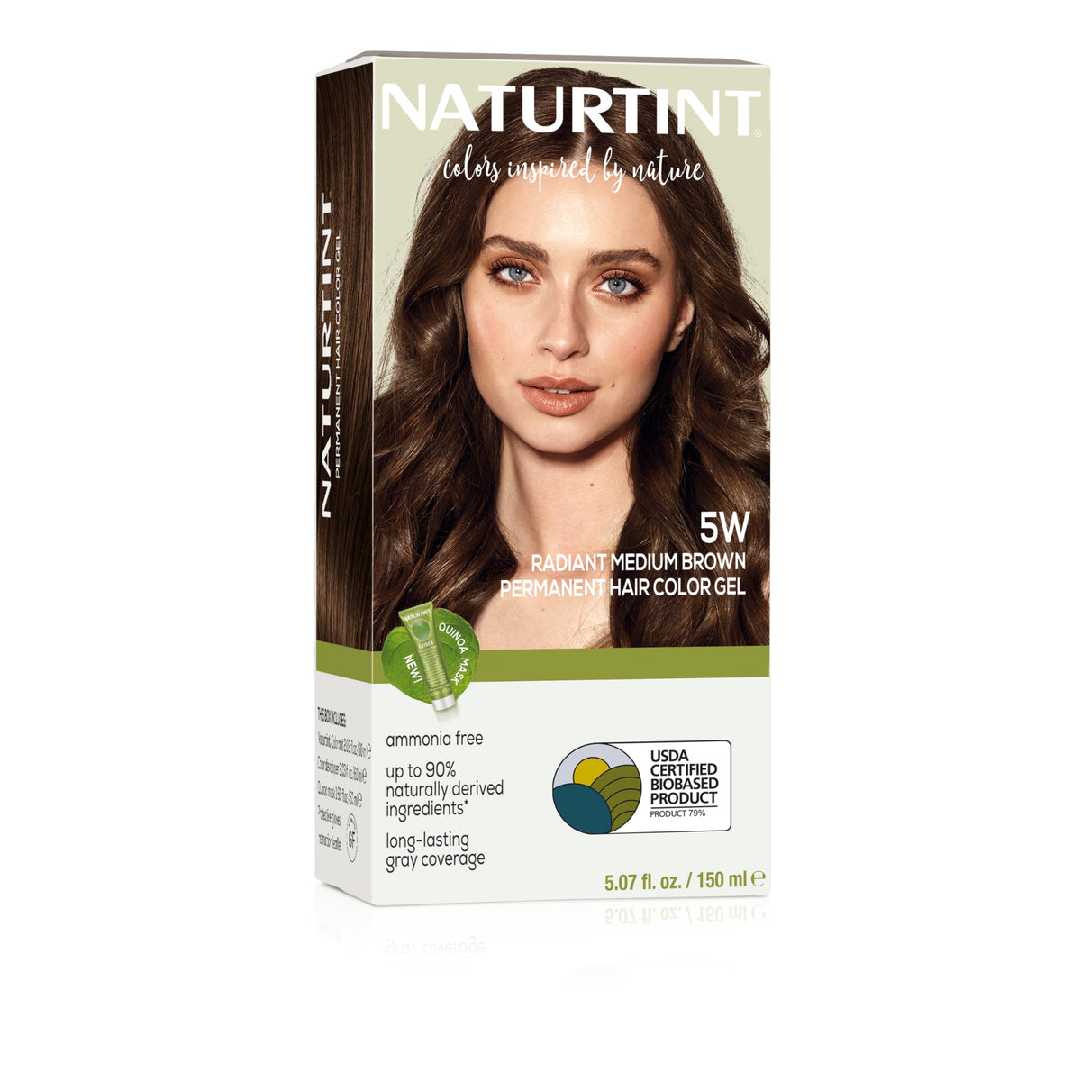 Naturtint 5W Radiant Medium Brown packaging highlights vegan, ammonia-free formula for at-home color
