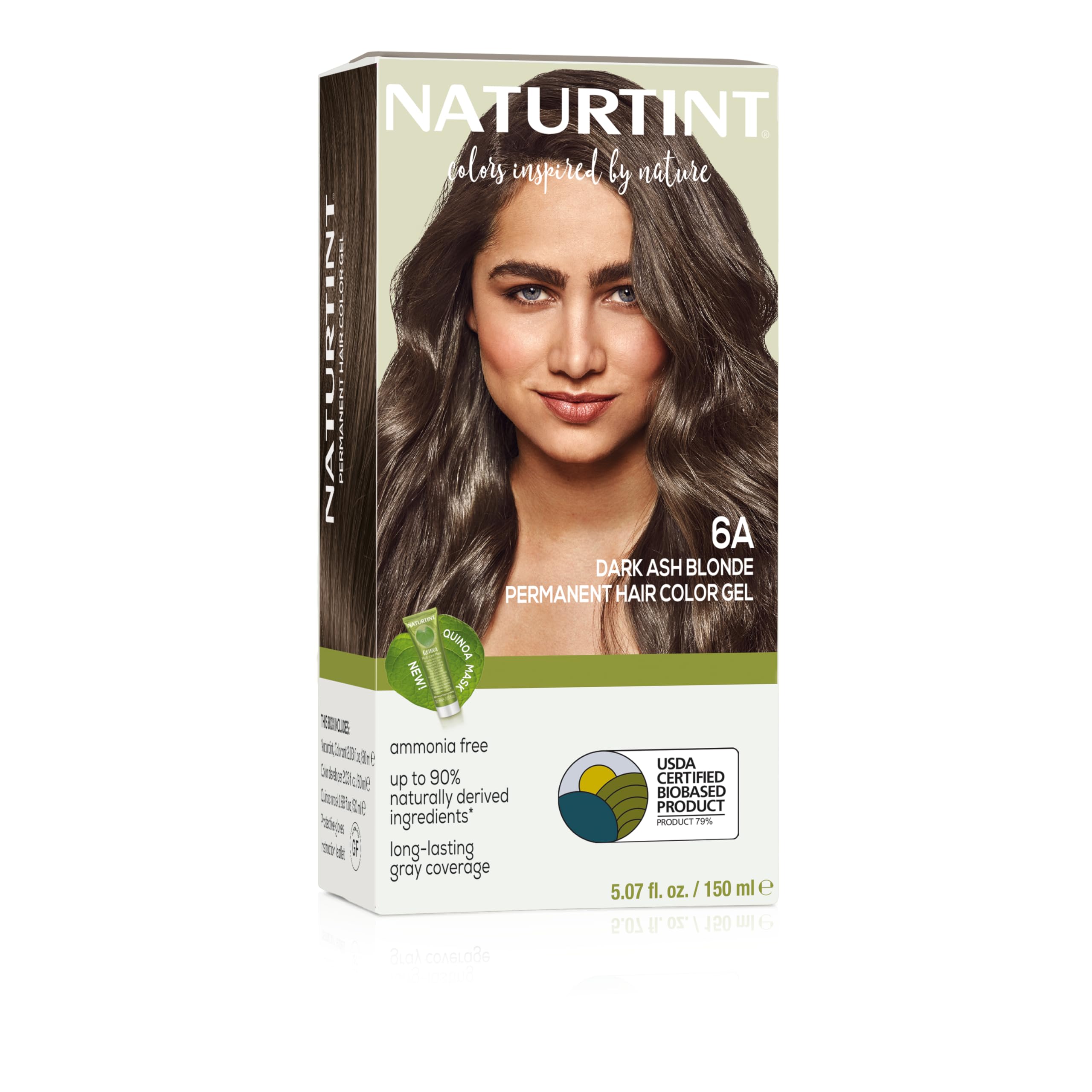 Naturtint 6A Dark Ash Blonde packaging highlights a plant-based color kit for at-home use.