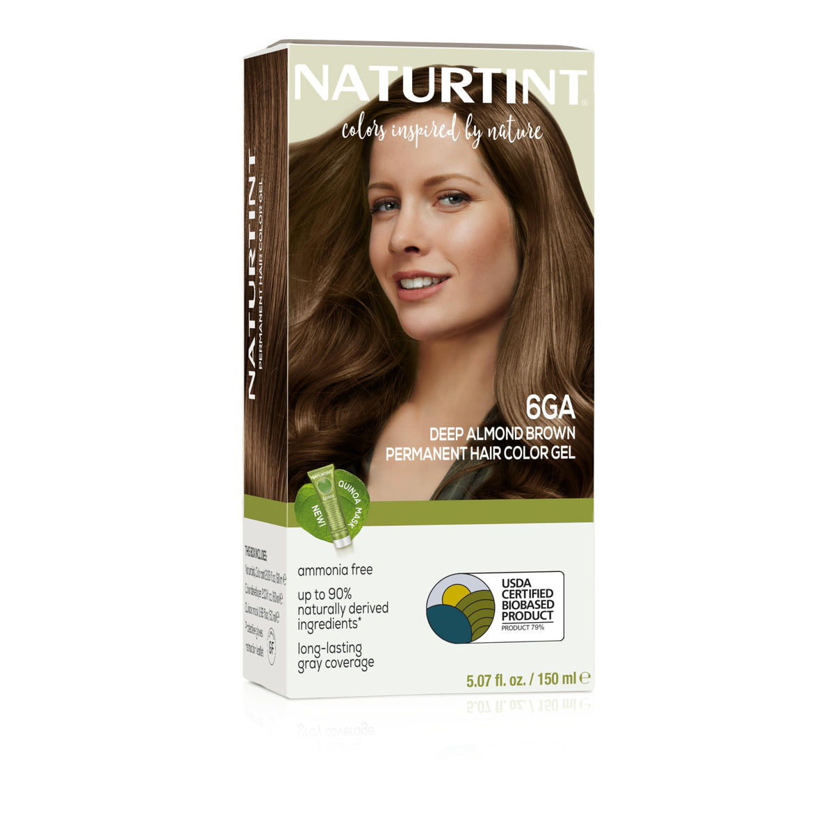 Naturtint 6GA Deep Almond Brown packaging highlights vegan, cruelty-free color for at-home use.