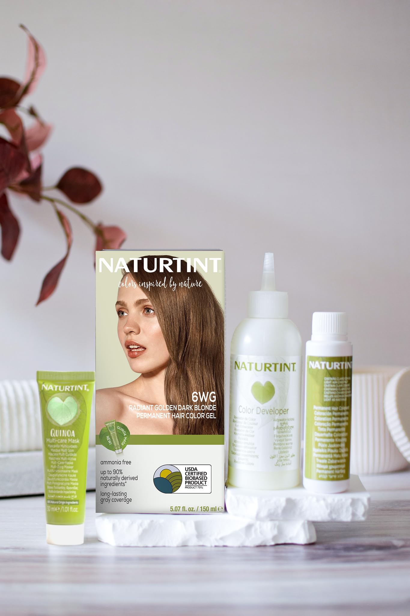 Naturtint 6WG bottle highlights vegan, cruelty-free color for home use.