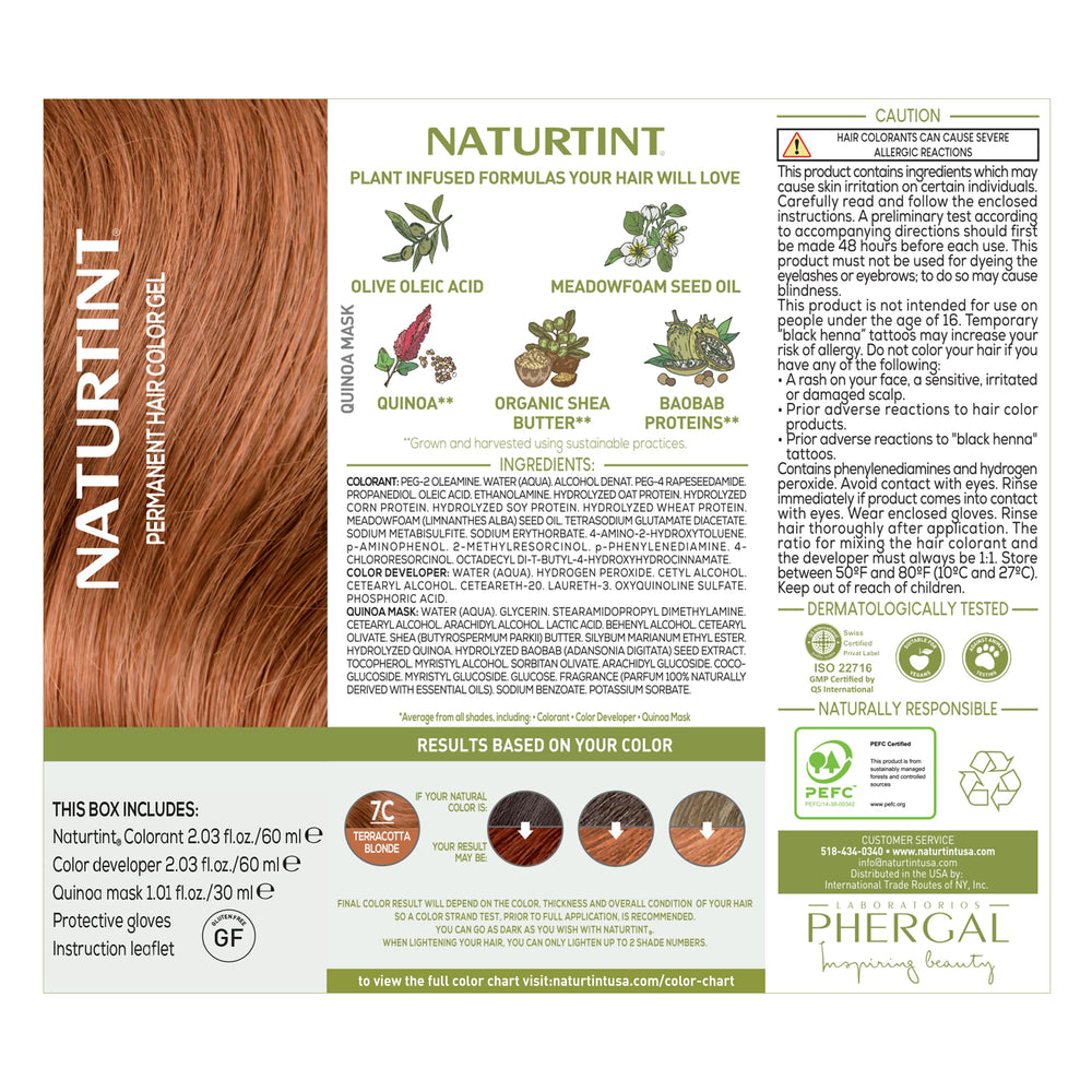 Naturtint 7C Terracotta Blonde healthy-shine result highlights enriched pigments.