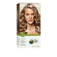 Naturtint 7G Golden Blonde packaging showcases plant-based formula for healthier hair.
