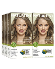 Naturtint 7N Hazelnut Blonde packaging shows a vegan, cruelty-free color kit for at-home use.