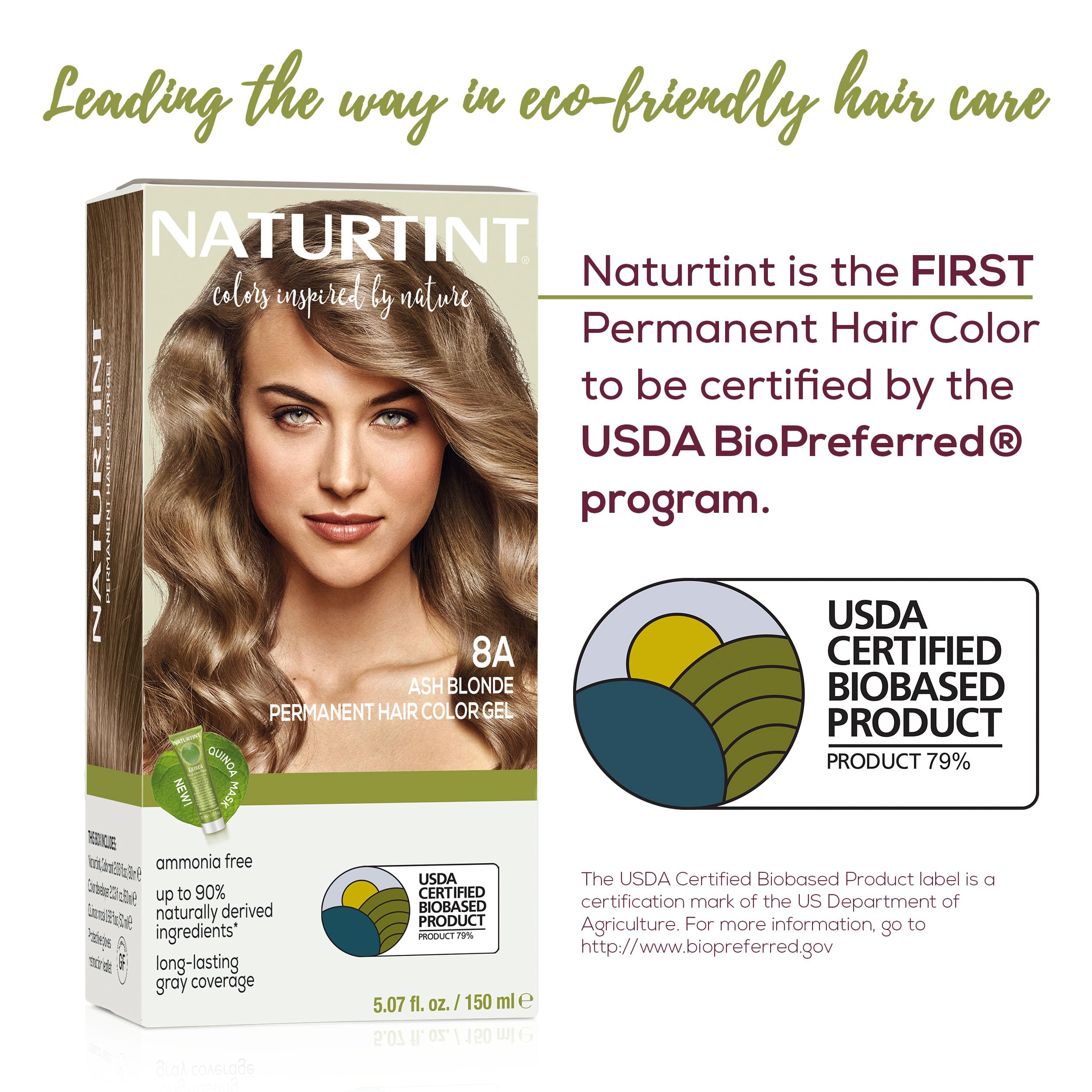 Naturtint 8A Ash Blonde no-ammonia formula for gentler color.
