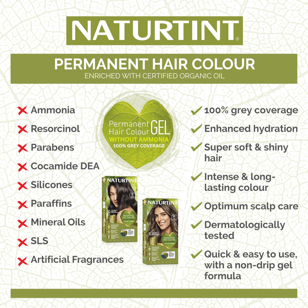 Naturtint 8C Copper Blonde ingredients highlight plant-based formula.