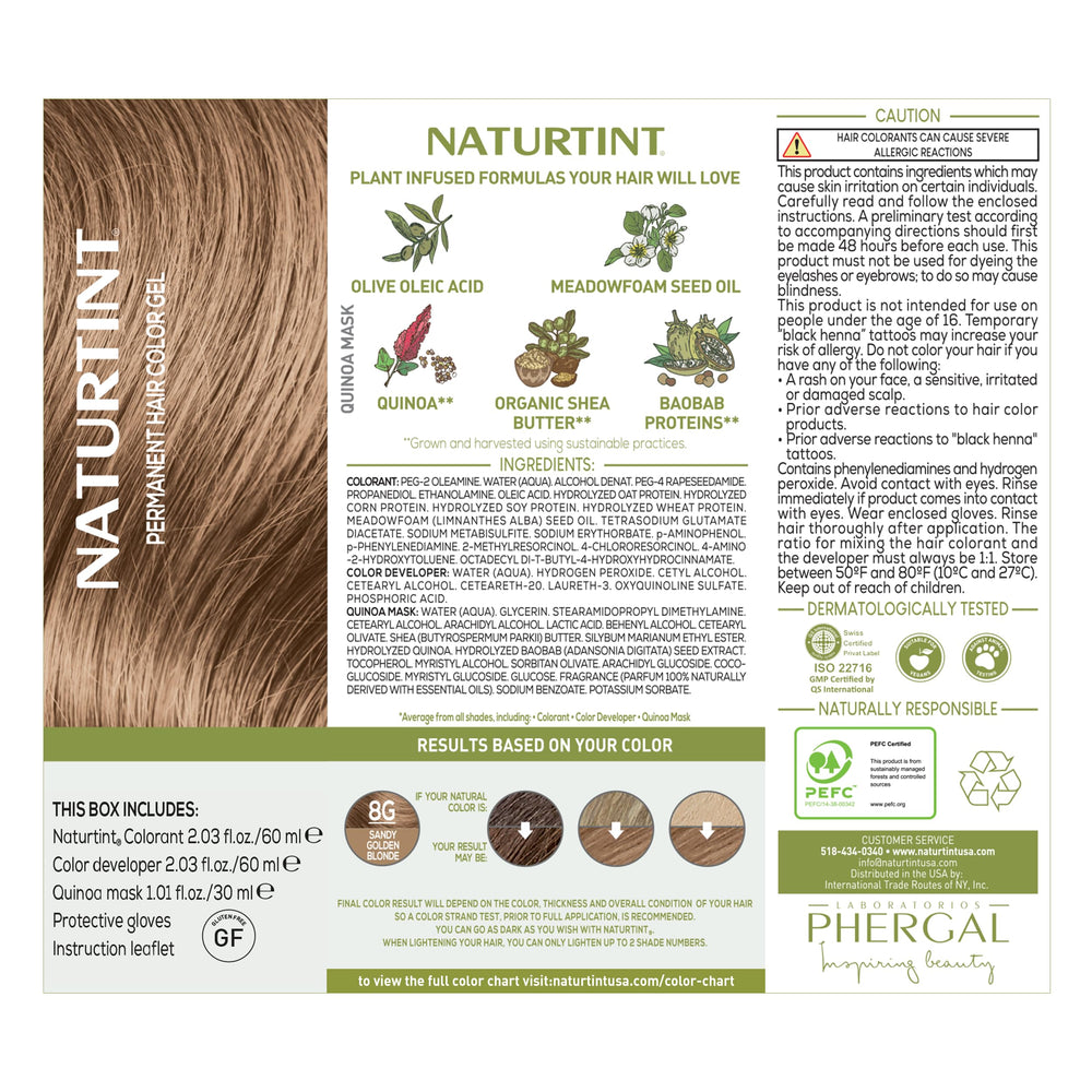 Naturtint 8G Sandy Golden Blonde hair before and after shade transformation.