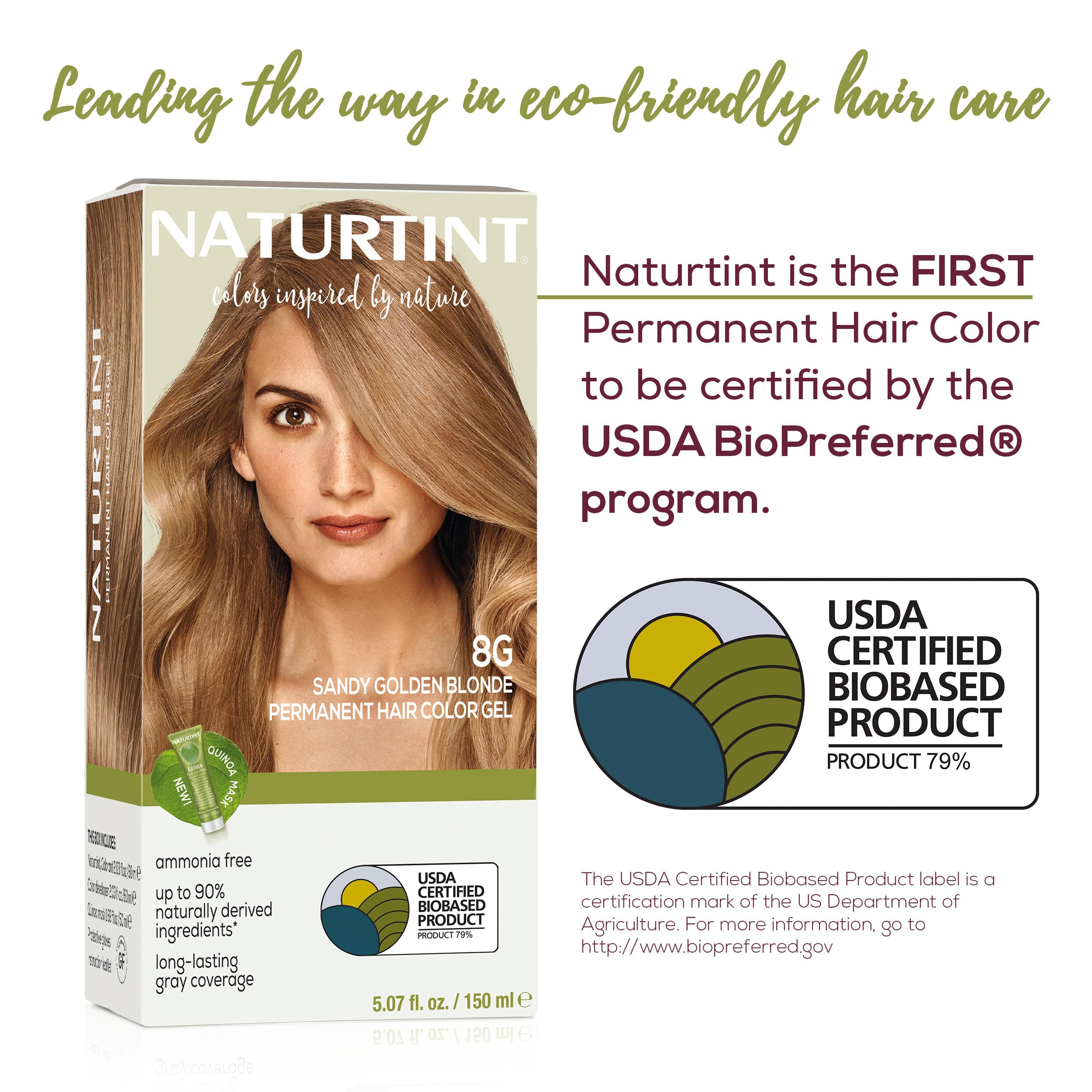 Naturtint 8G Sandy Golden Blonde packaging highlights vegan and cruelty-free promise.