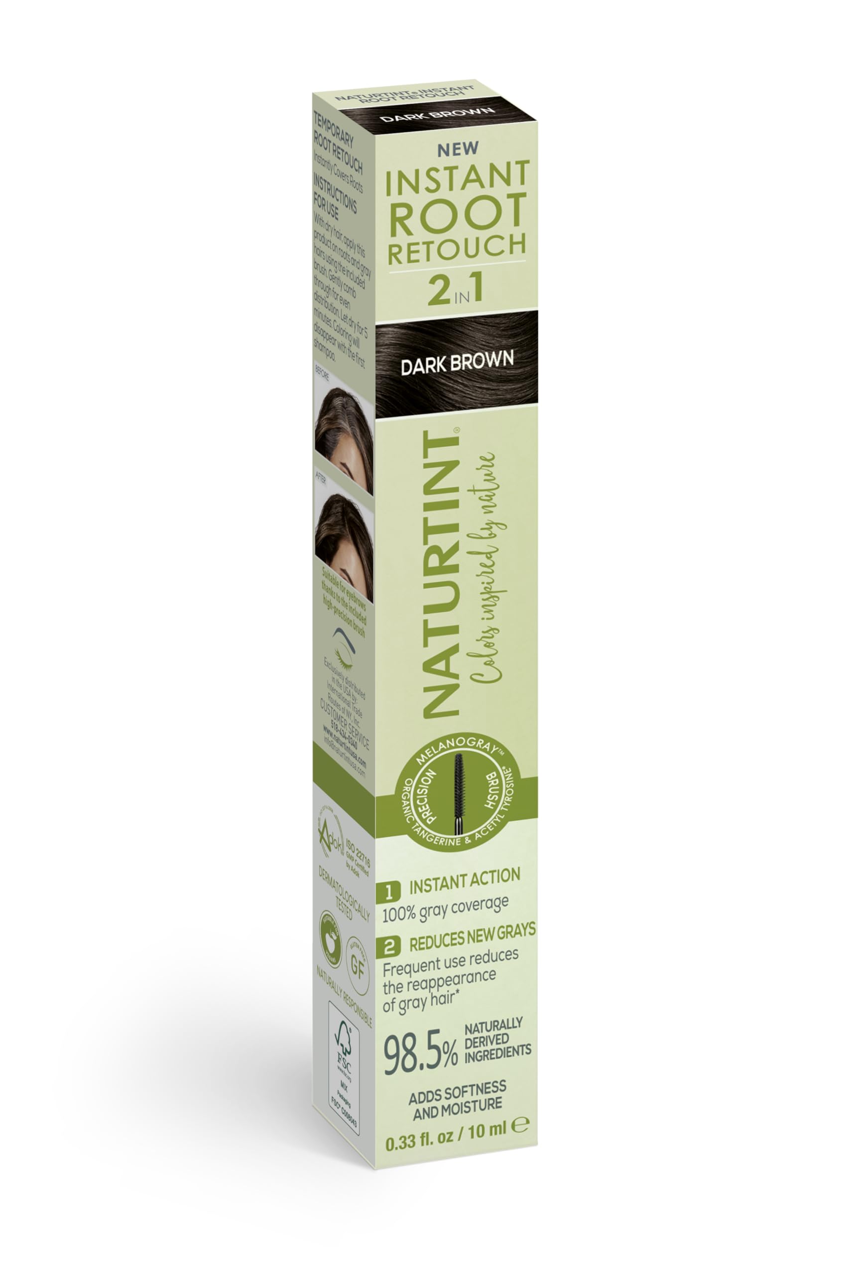 Naturtint Instant Root Retouch application-stroke dark brown for quick root coverage.