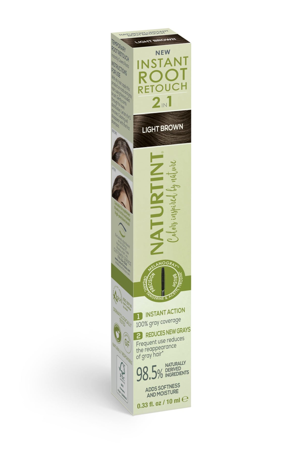 Naturtint Instant Root Retouch bottle closeup for quick gray coverage.