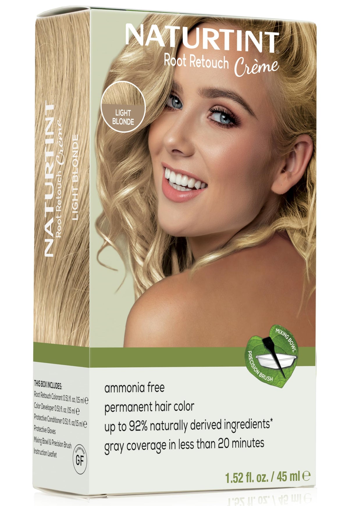 Naturtint light blonde root retouch cream application demonstrates quick root blending for seamless color.