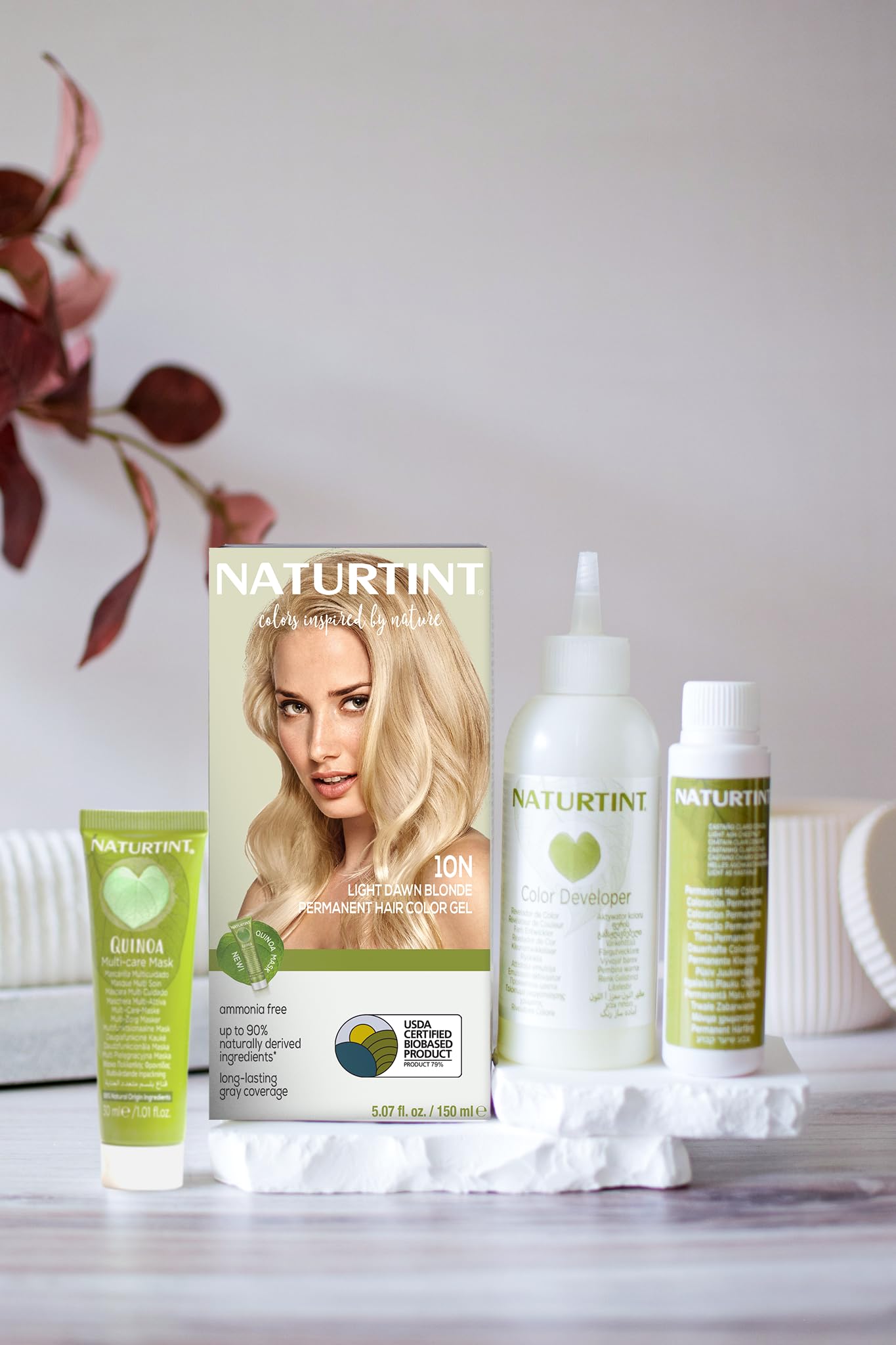 Naturtint plant-based ingredients panel highlights gentler care for hair.