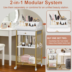 NauwaBarn makeup cart drawer highlights organized serums and masks at your fingertips.