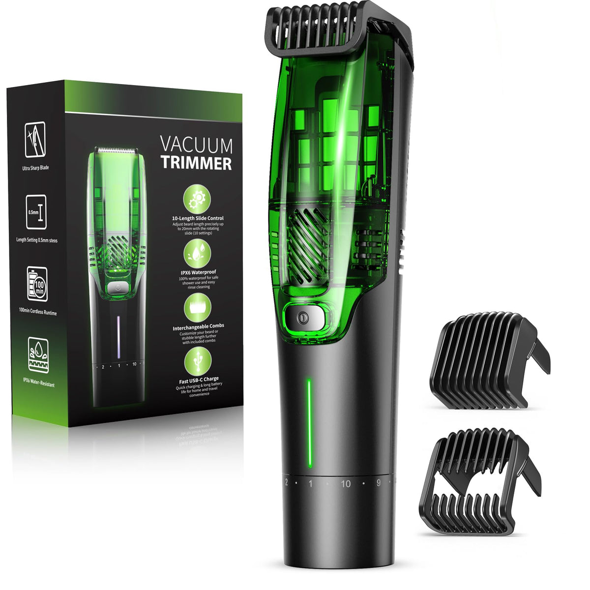 NAUQUOHZ Beard Trimmer with precision dial for 20-length customization.