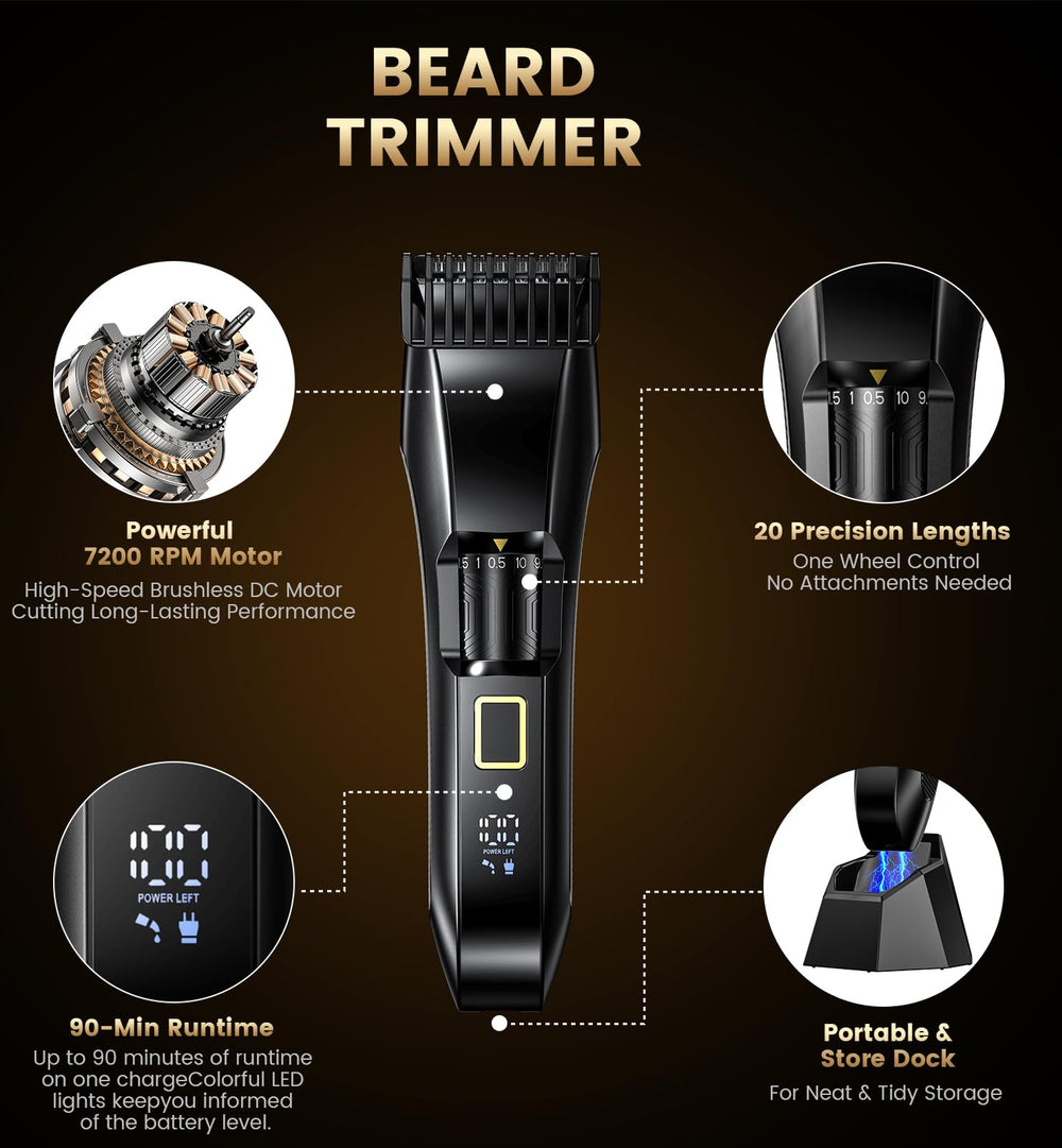 NAUQUOHZ Beard Trimmer stainless steel blades for smooth cuts with minimal tugging