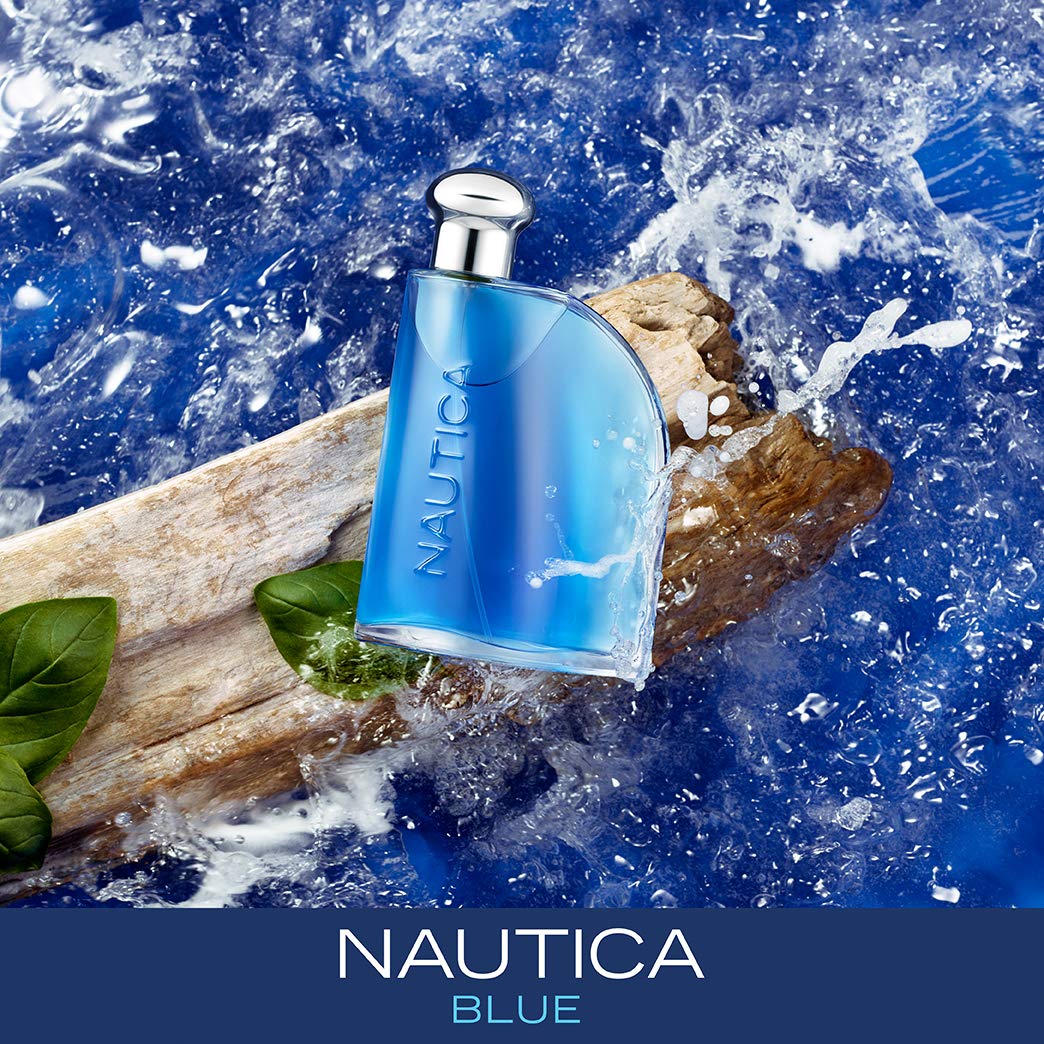 Nautica Blue EDT bottle-side reveals 3.4 oz size for daily use.