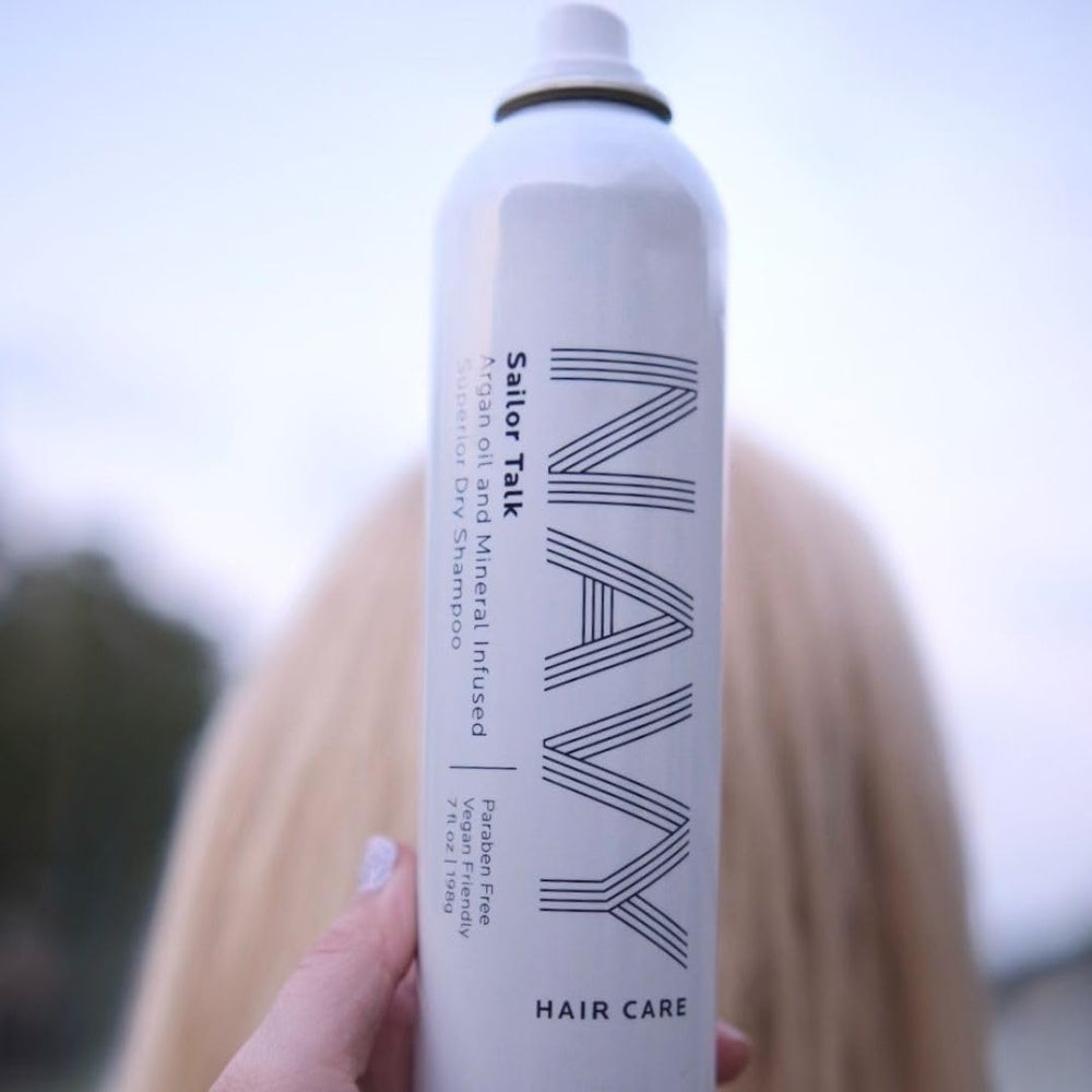 NAVY HAIR CARE Sailor Talk Dry Shampoo argan-oil nourishes and adds natural shine.
