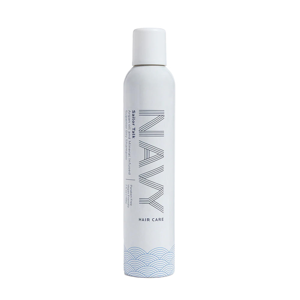 NAVY HAIR CARE Sailor Talk Dry Shampoo can for quick oil absorption and refreshed roots.