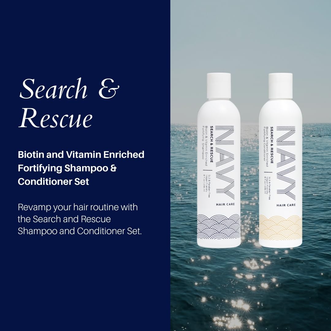 NAVY HAIR CARE Search and Rescue Conditioner bottle supports detangling and fuller-looking hair.