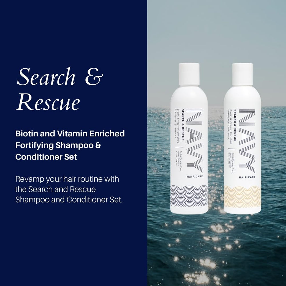NAVY HAIR CARE Search and Rescue Conditioner bottle supports detangling and fuller-looking hair.