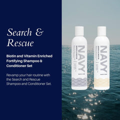 NAVY HAIR CARE Search and Rescue Conditioner bottle supports detangling and fuller-looking hair.