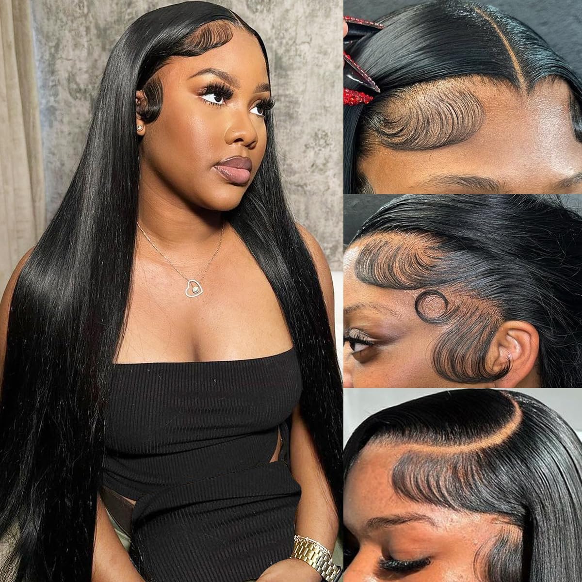 Nawpum 26-inch lace-front wig straight close-up shows natural hairline for seamless styling.