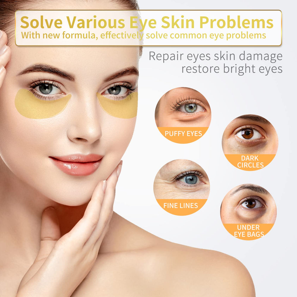 Closeup of NAZANO patches shows gold-infused formula for luxury skin feel.