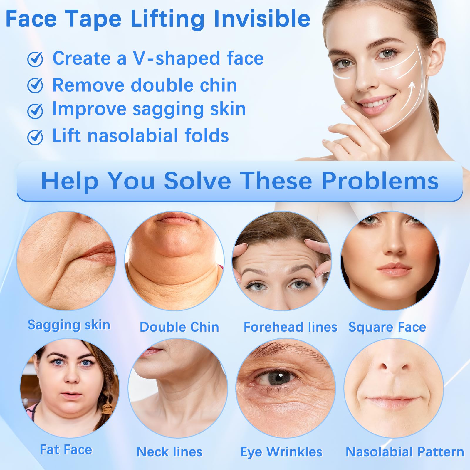 NBF face tape application close-up shows easy placement for subtle lift