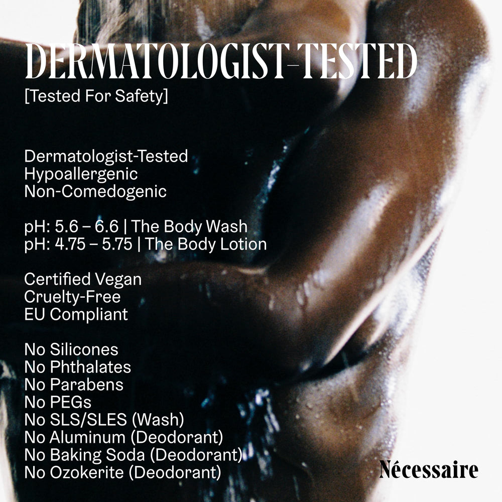Nécessaire Body Essentials Mini set box back, sustainability notes.