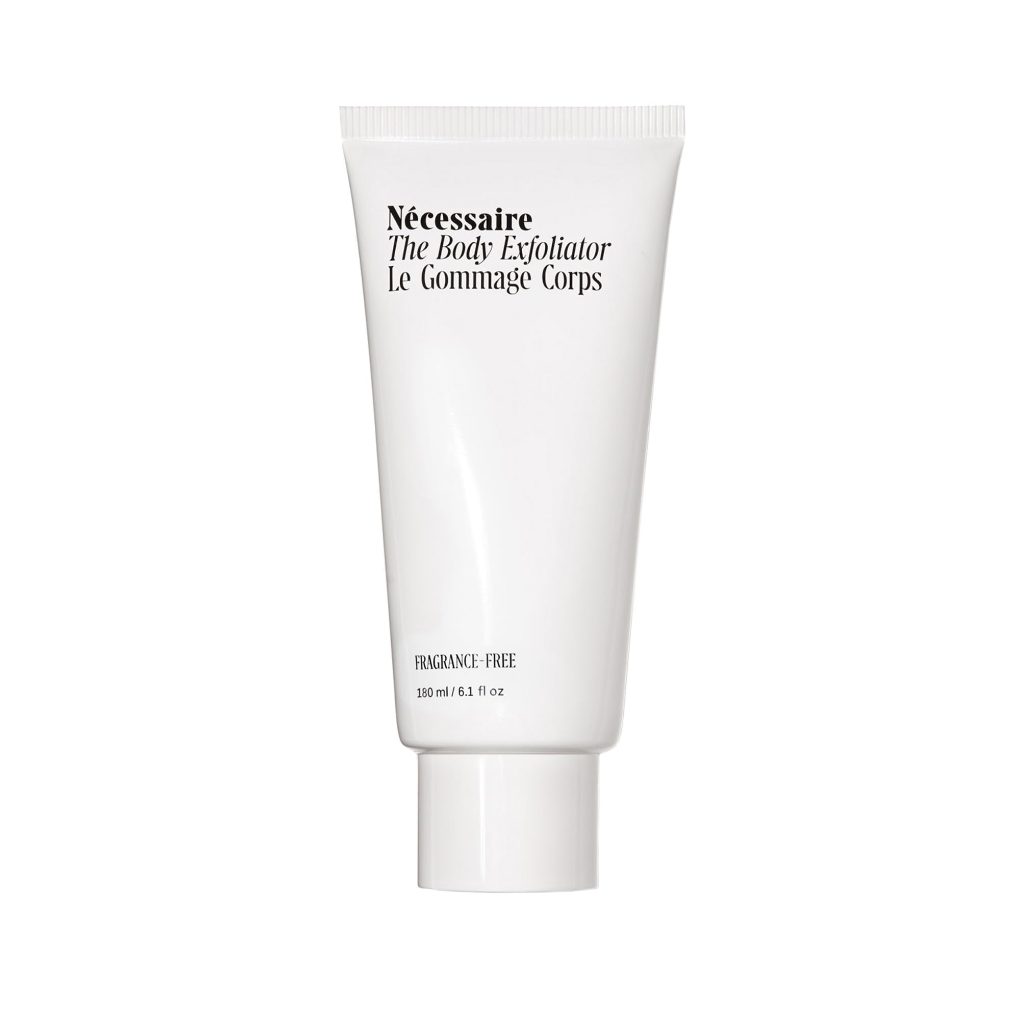 Nécessaire The Body Exfoliator bottle front view, fragrance-free exfoliant for sensitive skin.