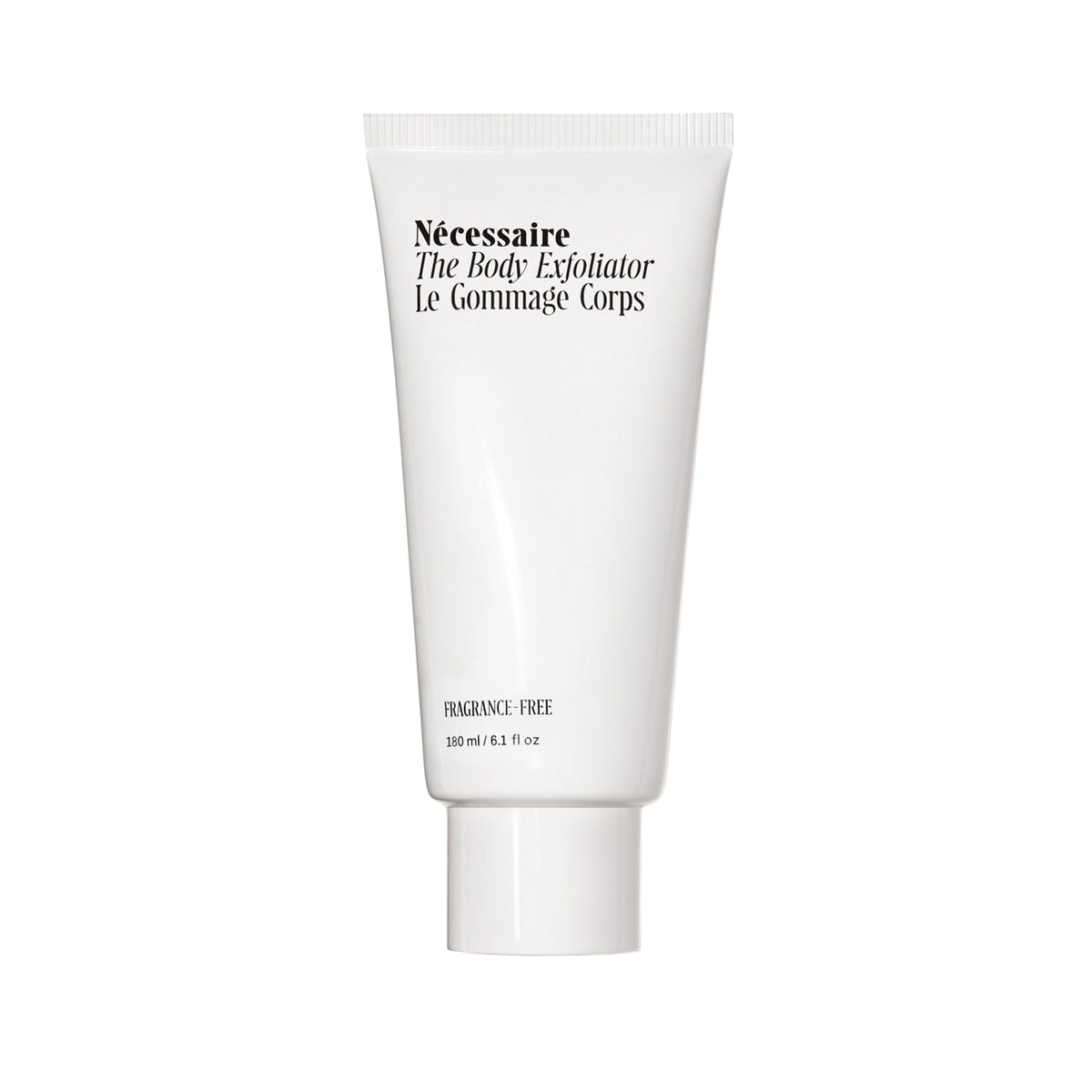 Nécessaire The Body Exfoliator bottle front view, fragrance-free exfoliant for sensitive skin.