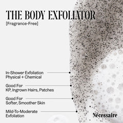 Nécessaire The Body Exfoliator dispense pump, easy, gentle exfoliation routine.