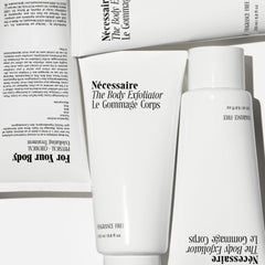 Nécessaire The Body Exfoliator texture swirl on skin, ready to resurface KP.