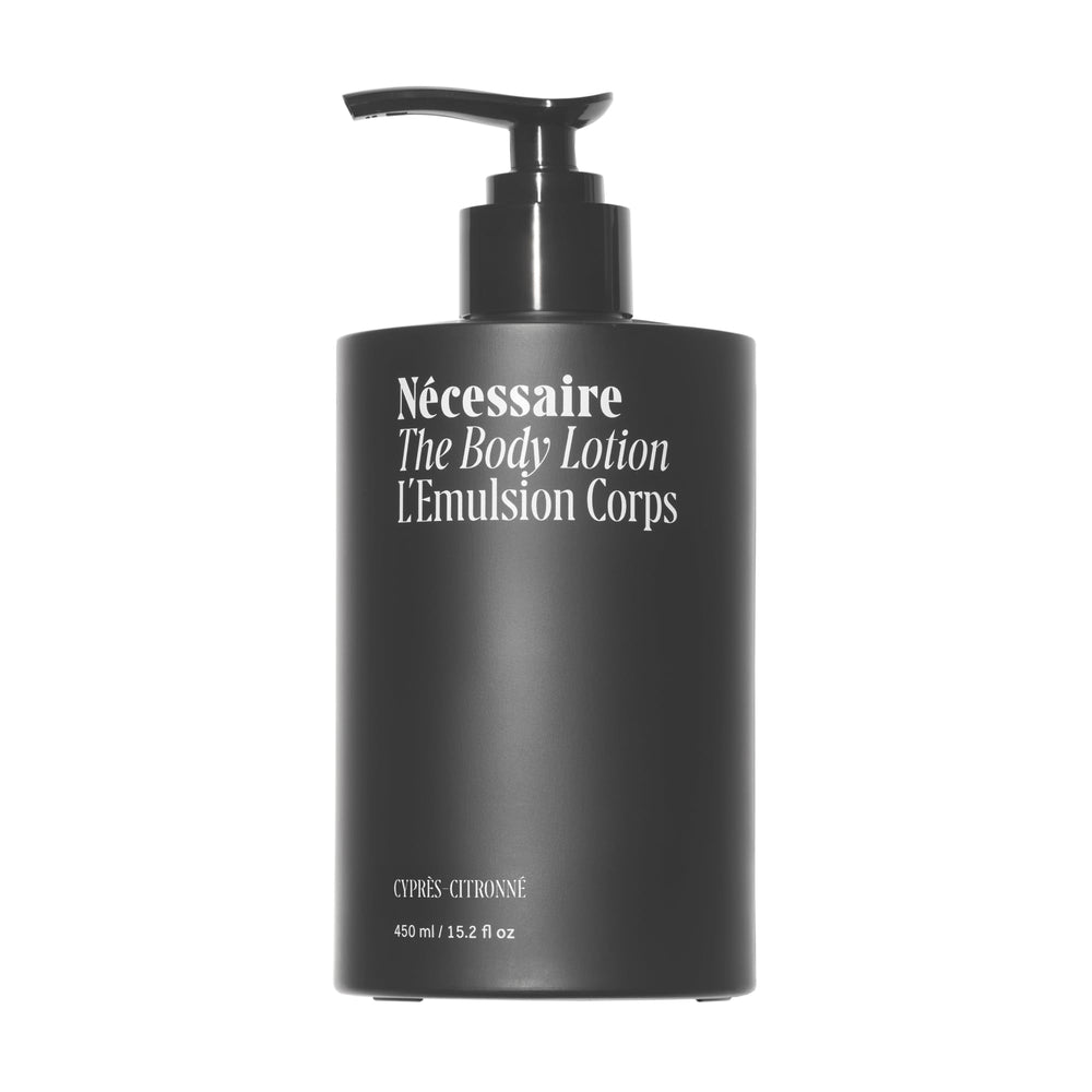 Nécessaire body lotion Cypress-Citronné bottle highlights refreshing scent for daily routines.