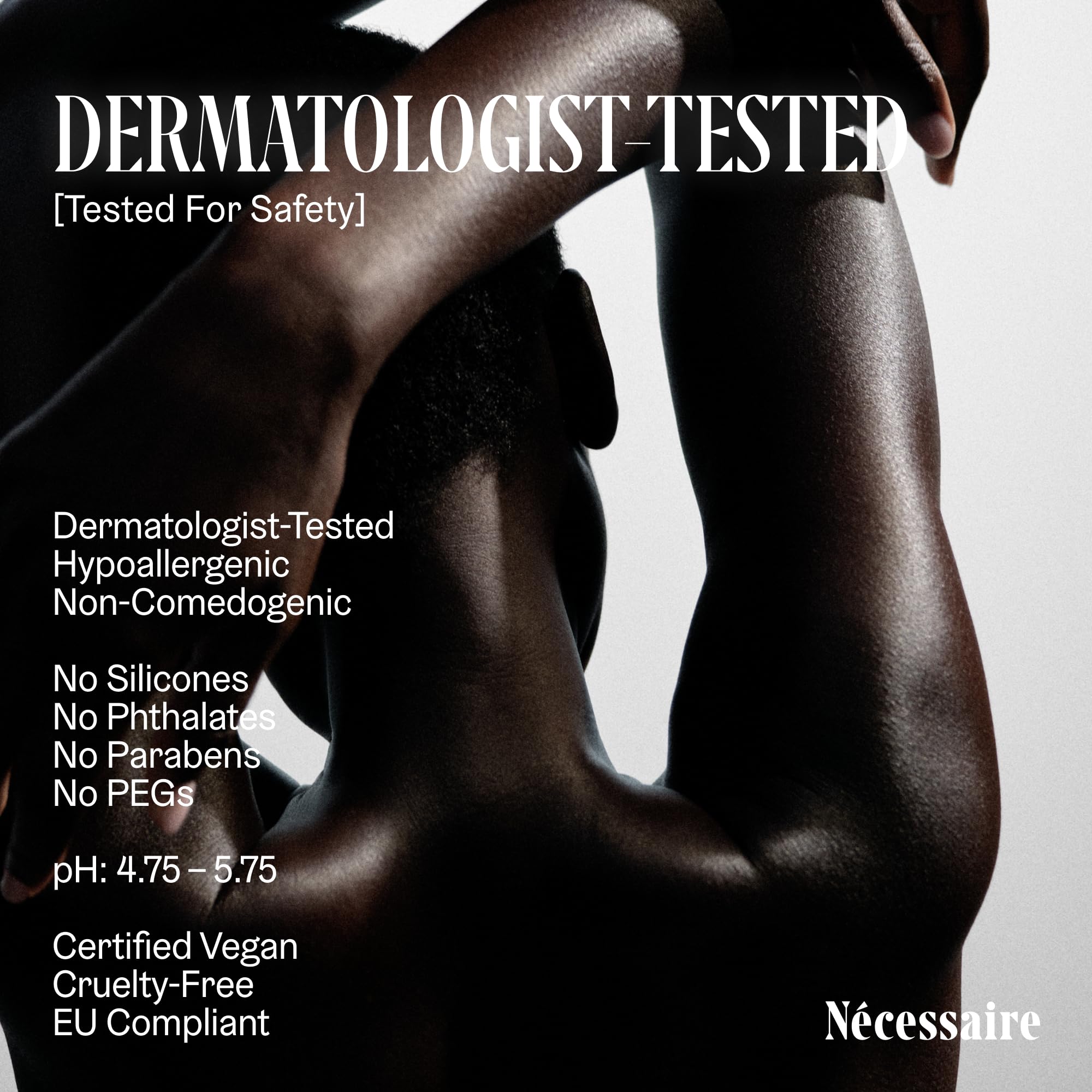 Nécessaire body lotion dermatologist-tested label supports skin-friendly use.